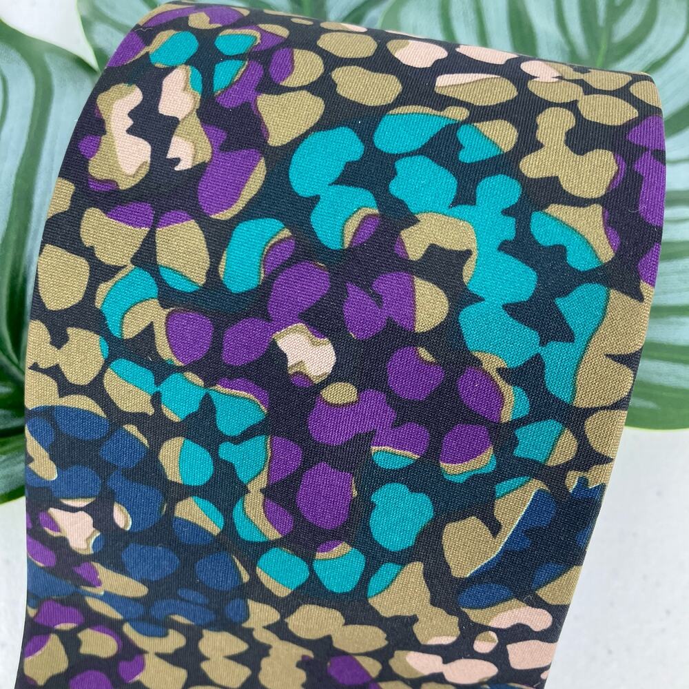 Botany 500 Purple Green Navy Blue Black Teal Mosaic Floral Pattern Necktie Tie - Picture 5 of 6